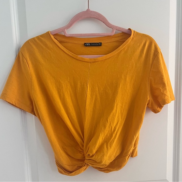 Zara Tops - Zara Women's Mustard Knot Front Crop Top Size Large